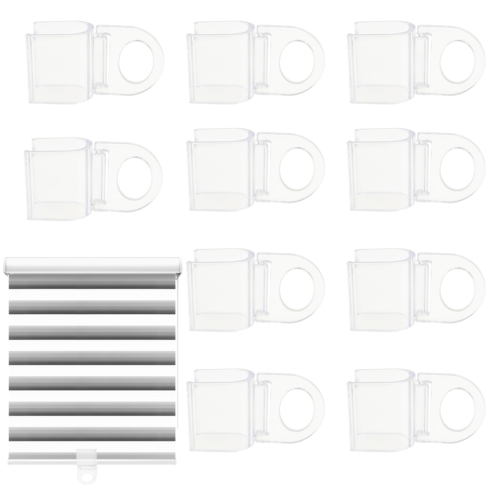 Photo 1 of 10 Pack U-Shaped Roller Curtain Grips Hanging Ring Curtain Clips Cordless Window Shades for Home Roller Shutter Clips Transparent Rolling Blind Sunshade Lifting Clip