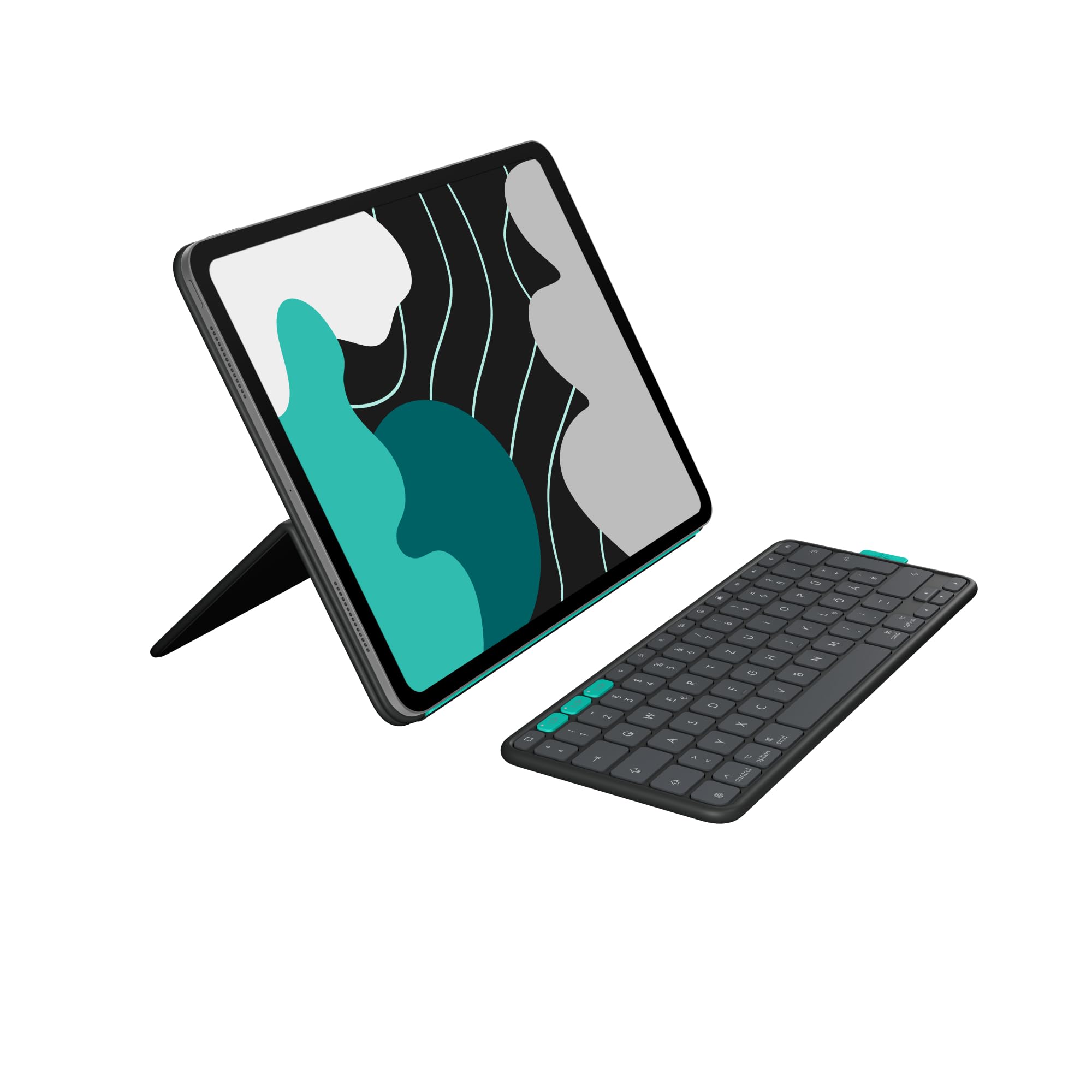 Logitech Flip Folio, Tastatur-Case für iPad Pro 13 Zoll (M4 und M5) und iPad Air 13 Zoll (M2 und M3) (2024, 2025) – Schutzcase mit verstaubarer Bluetooth-Tastatur, Multi-Gerät, DEU QWERTZ – Grafit