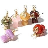 LHJ 10 Pcs Natural Stone Pendants Mushroom Shape Chakra Crystal Agate Stone Copper Wire Knitting Charms for Jewelry Making Necklace