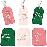 JarThenaAMCS 60Pcs Gift Tags for Christmas with String Pink Green Hanging Ornaments Label Tags with Hemp Rope for Xmas Holiday Party Presents Wrapping DIY Crafts Supplies