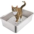 Yangbaga Stainless Steel Litter Box for Cat and Rabbit, Odor Control Litter Pan, Non Stick, Easy to Clean, Rust Proof, Large Size with High Sides and Non Slip Rubber Feets