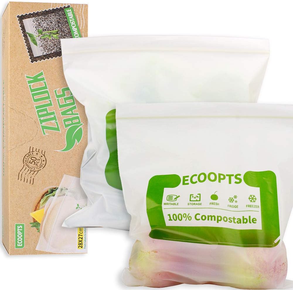 50 Count ECOOPTS 100 Compostable Freezer Bags Reusable