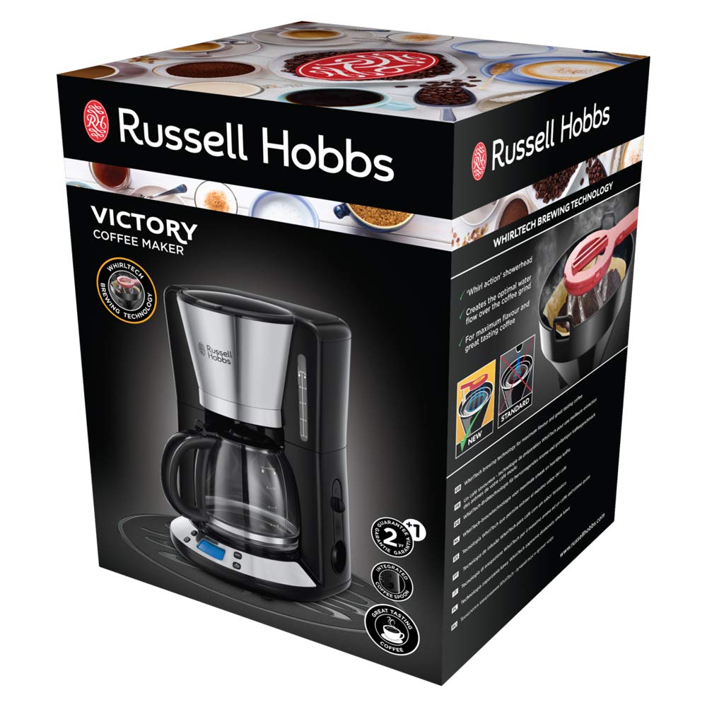 Russell Hobbs Kaffeemaschine [Digitaler Timer, Brausekopf für optimale Extraktion&Aroma] Victory Edelstahl hochglanz-poliert (1–10 Tassen, 1,25l Glaskanne, 1100W) Filterkaffeemaschine 24030-56 2