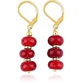 Gemsymphony Gemstone Rondelle Beads Earrings – Leverback Hook, Hypoallergenic Gold Plated – Handmade Dangle Earrings for Women – Lightweight Boho Jewelry – Elegant Gift