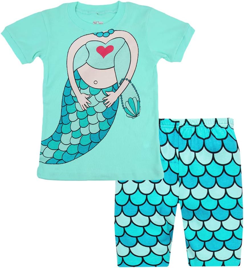 Little Girls Pajamas Summer Short Sets Mermaid Sleepwear 100% Cotton Toddler Pjs Clothes Size 2-8 Years