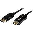 StarTech.com 6ft (2m) DisplayPort to HDMI Cable - 4K 30Hz - DisplayPort to HDMI Adapter Cable - DP 1.2 to HDMI Monitor Cable Converter - Latching DP Connector - Passive DP to HDMI Cord (DP2HDMM2MB)