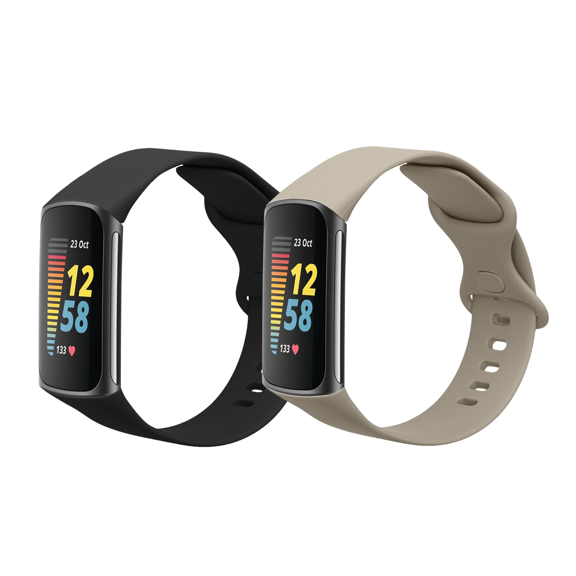 kwmobile Straps Compatible with Fitbit Charge 6 / Charge 5 Straps - 2x Replacement Silicone Watch Bands - Smartwatch or Fitness Tracker - Black/Grey
