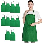 Hi loyaya 10 Pack Green Aprons Bulk for Women Men, Painting Baking Grilling BBQ Art Artist Cooking Kitchen Bib Apron with Pockets (10, Green)