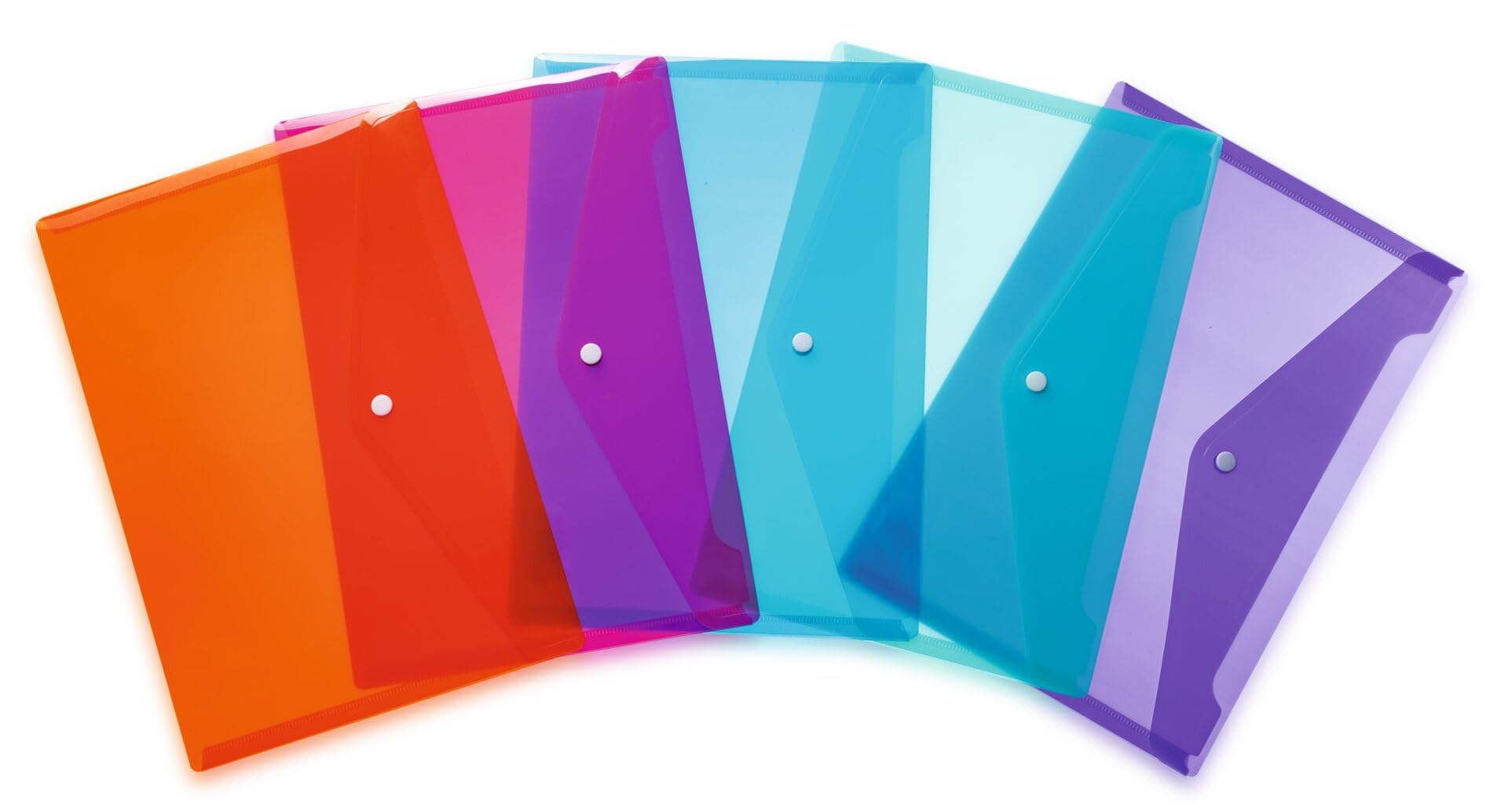 HERMA 20073 Document Wallets A4 Transparent Assortment, Pack of 5, Small Transparent Pockets Envelopes with Press Stud, Plastic Envelopes for School, Office, Travel, Colourful — image 1