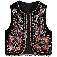 hathne Floral Embroidered Vest for Women Boho Vintage