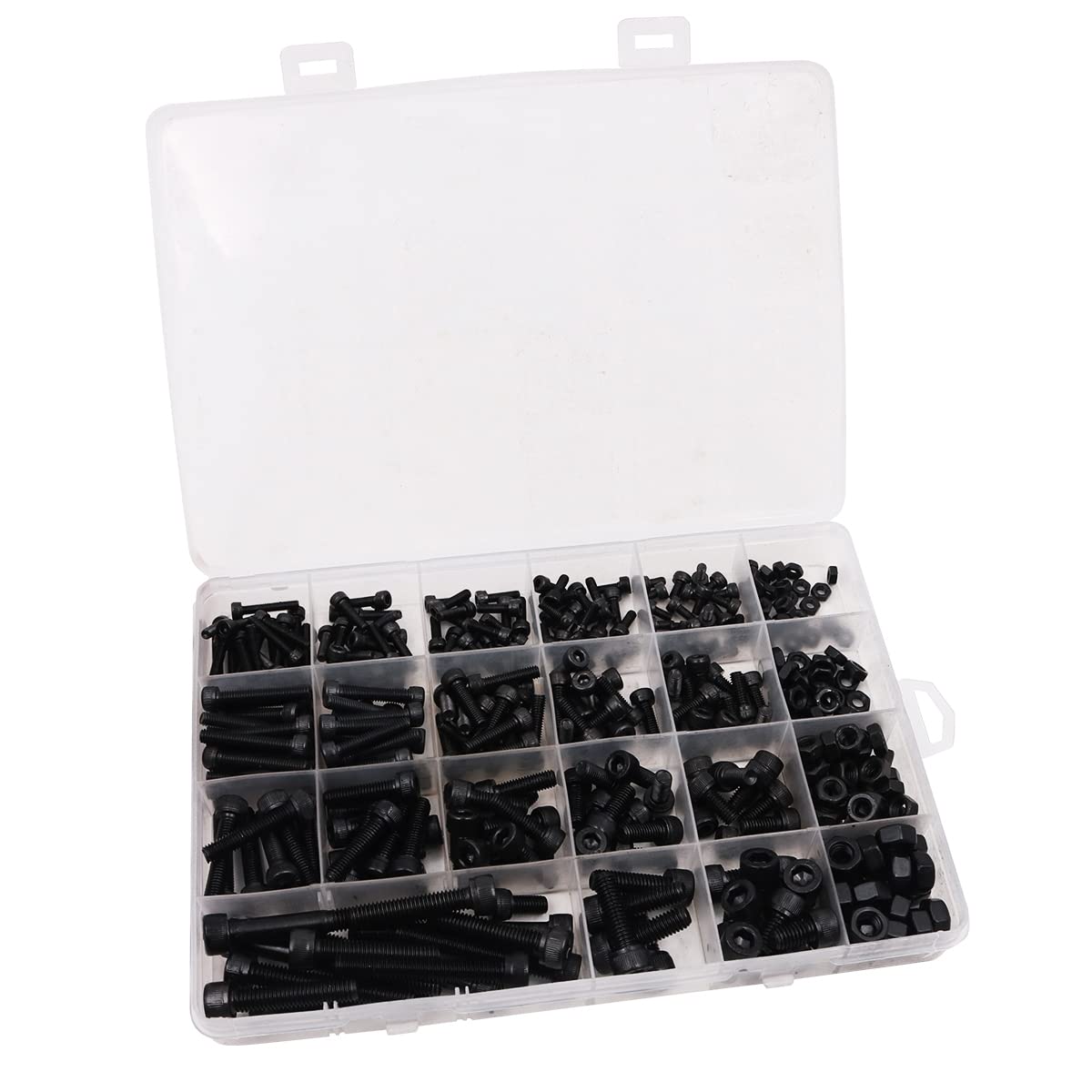 Pack of 250 NUZAMAS M3 M4 M5 M6 Carbon Steel Hex Socket Cap Head Black Screws Bolts and 110 Nuts, Inner Hexagon Bolts Home Furniture Dining Table Bed Sofa Fastener