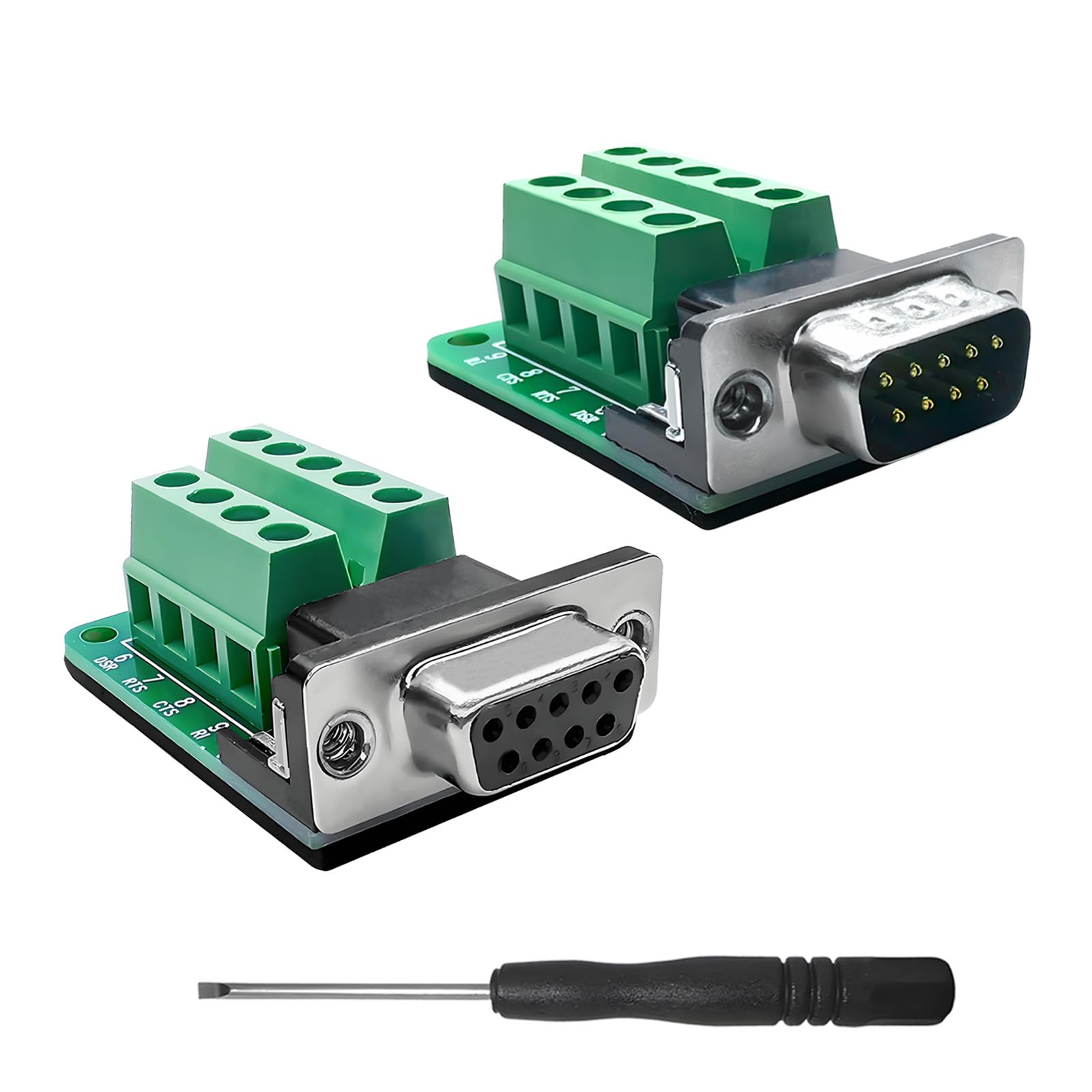 iYueMps DB9 Breakout Board,DB9 Screw Terminal Block, RS232 D-SUB 9 pin Male/Female to 9 Way Serial Terminal Breakout Board Connector Signal Module(Male + Female)