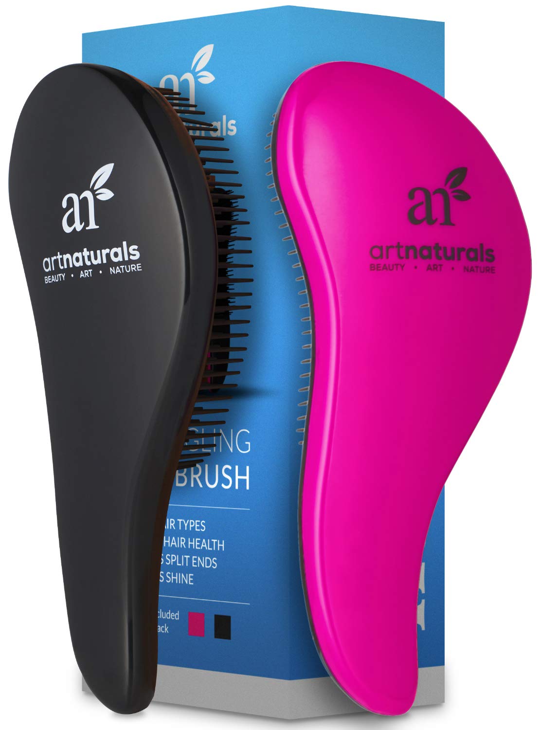 ArtNaturals Detangling Hair Brush Set - (2 Piece Gift Set - Pink & Black) - Detangler Comb for Women, Men and Kids - Wet & Dry – Removes Knots and Tangles, Best for Thick and Curly Hair – Pain Free