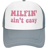 PIYTGXNB Milfin Aint Easy Hat Funny Baseball Caps Adult Mesh Trucker Hats Adjustable Sport Cap Men Women Gray