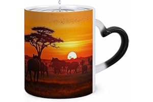KLJHNVBM African Animal Sunset Color Changing Coffee Mugs 11 Oz Heat Changing Mug Magic Ceramic Mugs Novelty Tea Cup Hidden M