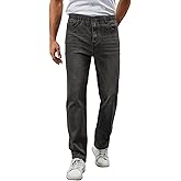 WICUSION Mens Elastic Waist Jeans Relaxed Fit Stretch Denim Pants Straight Leg Jean with Zipper