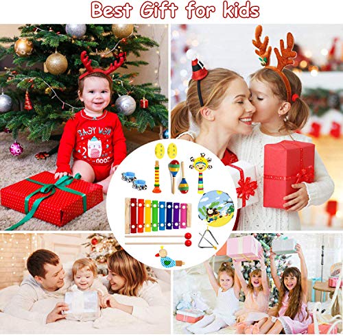 MAXZONE Kids Musical Instruments, 30Pcs 17 Types Wooden Instruments Tambourine Xylophone Toys for Kids Children, Preschool Educational Learning Musical Toys for Boys Girls with Backpack - Thumbnail 2