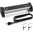 QBA Desk Clamp Power Strip USB C PD 20W, 6 Outlet Desk Mount Power Station Removable Clamp Socket with 6FT Extension Cord, Desktop Power Hub for Home Office, Black