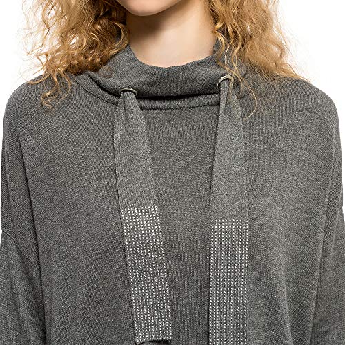 CIZITZZ Womens Sweaters Long Sleeve Casual Soft Knitted Sweaters Cowl Neck Tunic Loose Grey Blouse Knit Jumper