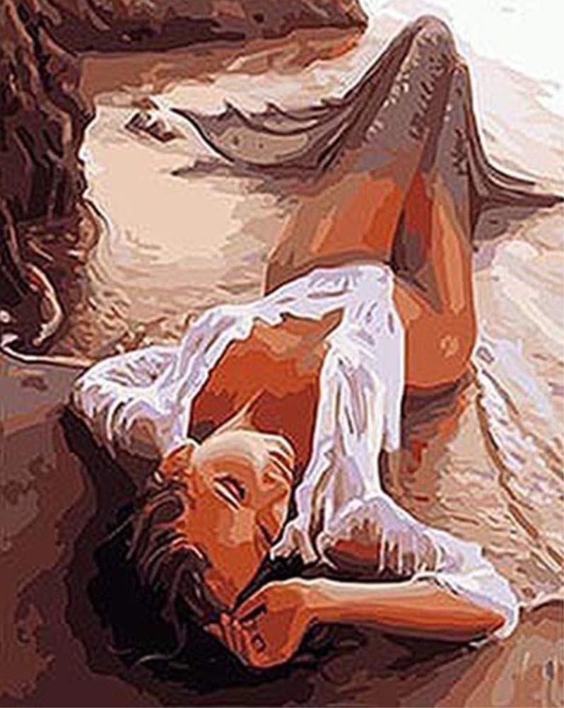 ABEUTY DIY Paint by Numbers for Adults, Beautiful Girl Sexy Beach 16x20 inches Number Painting Art Therapy