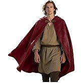 Joukavor Velvet Hooded Cloak Medieval Renaissance Cape with Hood for Men Women Halloween Costume