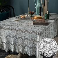 ARTBECK White Lace Tablecloth Rectangular Overlay Lace Table Cloth Rustic Soft Lace Tablecloths with Fringe Party Wedding Home Decorations (60" x 118")