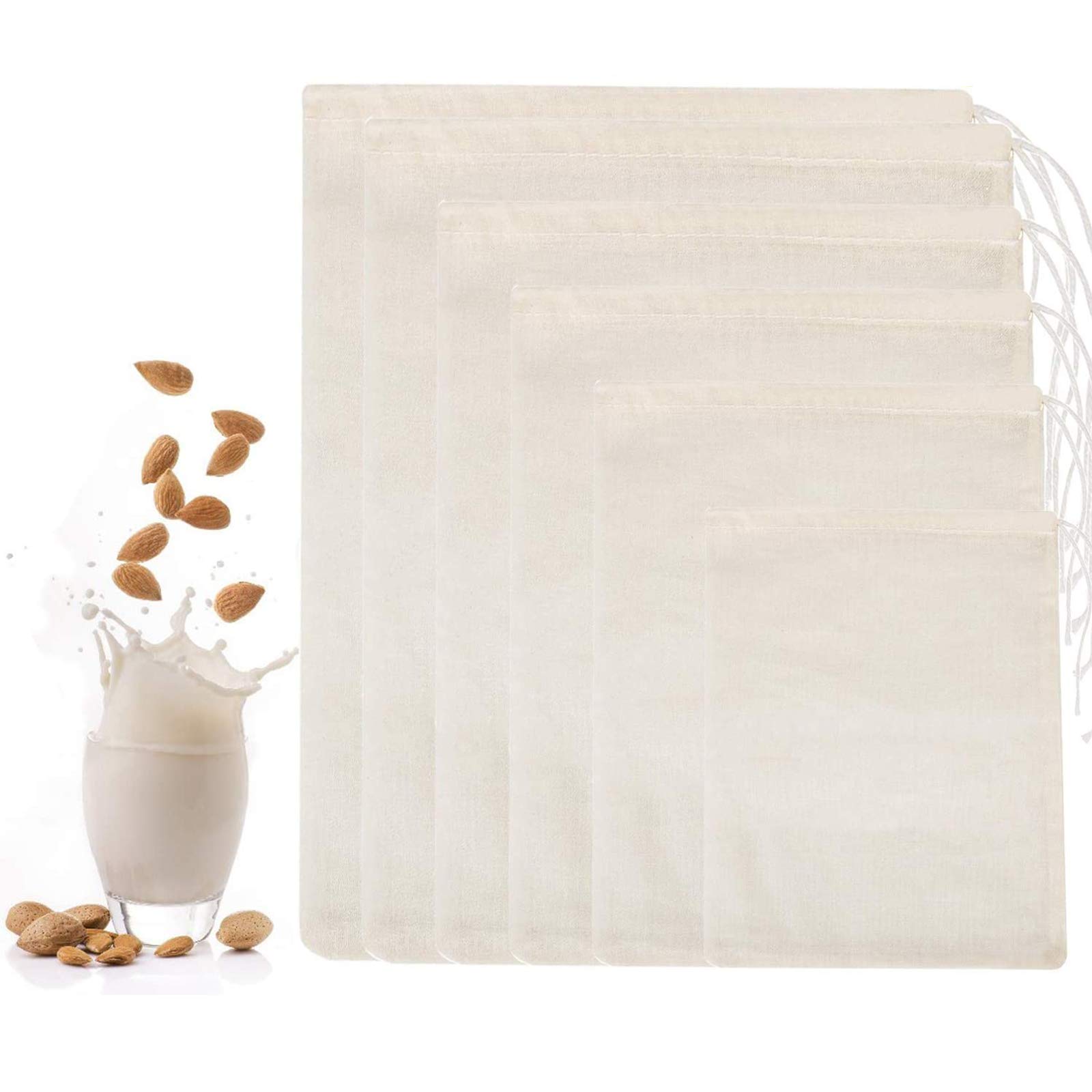 Filter Cotton Muslin Bag - WENTS 10Pcs Cotton Muslin Drawstring Bags Soft Cotton Muslin Cloth or Bags Reusable Cheesecloth Bags for Cooking Soaking Medicinal Liqu or Tea Coffee Milk Filter in Home