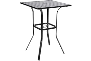 Betterland Patio Bar Table, Outdoor Square Bar Height Table Metal Bar Bistro Table, Metal Frame & Slat Tabletop with 1.57" Umbrella Hole