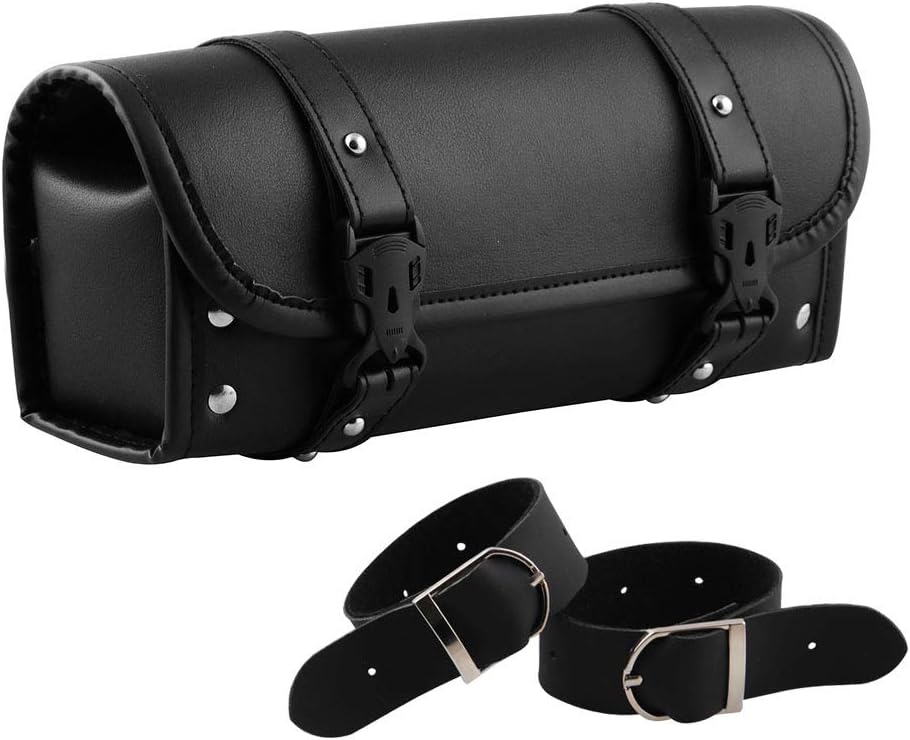 Motorcycle Tool Bag, Universal PU Leather Motorcycle Fork Bag, Saddle Roll Bags, Handlebar Bag, Sissy Bar Storage Tool Pouch for Yamaha Honda Sportster Softail Dyna Kawasaki Suzuki Ducati KTM: Automotive