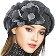 VECRY Lady French Beret 100% Wool Beret Floral Dress Beanie Winter Hat