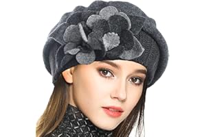 VECRY Lady French Beret 100% Wool Beret Floral Dress Beanie Winter Hat