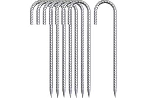AAGUT 16 Inch Rebar Tent Stakes Heavy Duty J Hook Ground Anchors Galvanized Steel Metal Garden Stake Yard Landscape Spikes 8 Pack for Chain Link Fence, Canopy