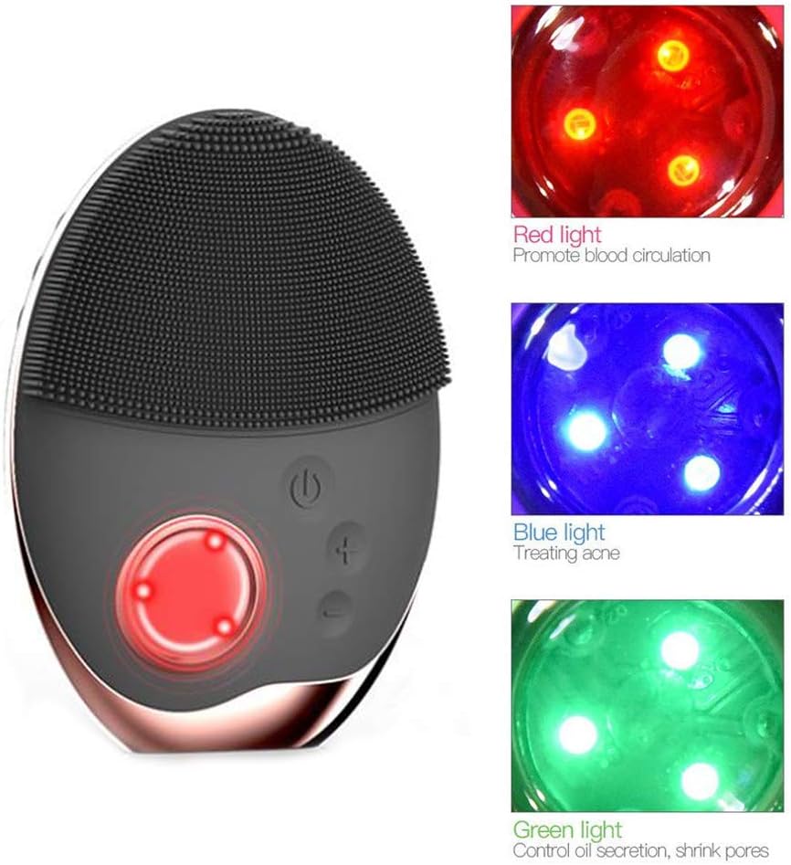 Facial Cleansing Brush Wireless Charging Ultrasonic Phototherapy Function 7-Speed Adjustment IPX7 Waterproof Face Wash Brush for All Types of Skin 3.74 * 2.91 * 1.18in
