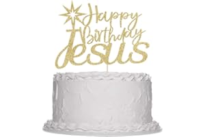 Sleyberoy Jesus Cake Toppers - Jesus Birthday, Good Friday Cake Decoration、 Easter Party Decorations,Eve Xmas Party,Christmas Theme Party,Birthday Party Selected decorative supplies (Jesus Gold)