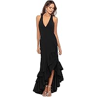 Amazon.com: Betsy & Adam Women's Sleeveless High Neck Ruffle Detail Asymmetrical  Hem Dress, Black, 2 : Clothing, Shoes & Jewelry