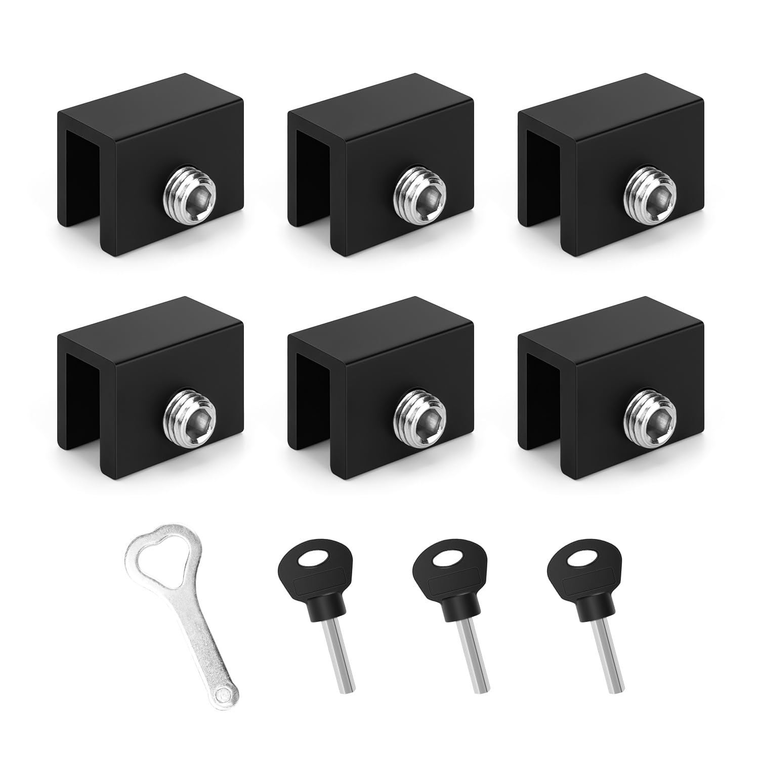 Adjustable Window Locks, JANDH 6 Pieces Black Sliding Window Locks Stopper, Window Lock Made of Aluminum Alloy, Sliding Window Lock, Suitable for Sliding Door and Windows