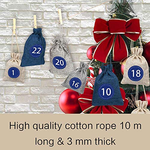 Calendario de Adviento para llenar Bolsa 24,Calendario de Adviento Navidad,Bolsa de Regalo Pequeña,Bolsas Pequeñas Navidad,Bolsitas de Tela Pequeñas, Bolsas de Yute para Rellenar con 1-24 Pegatinas