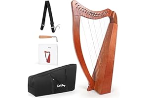 LOTKEY 19 Strings Harp, Solid Mahogany Harps 29'' W/Gig Bag,Tuning Wrench,Straps,Instruction for Professional Lyre Harp Player,Beginner,Adults F3 G3 A3 B3 C4 D4 E4 F4 G4 A4 B4 C5 D5 E5 F5 G5 A5 B5 C6