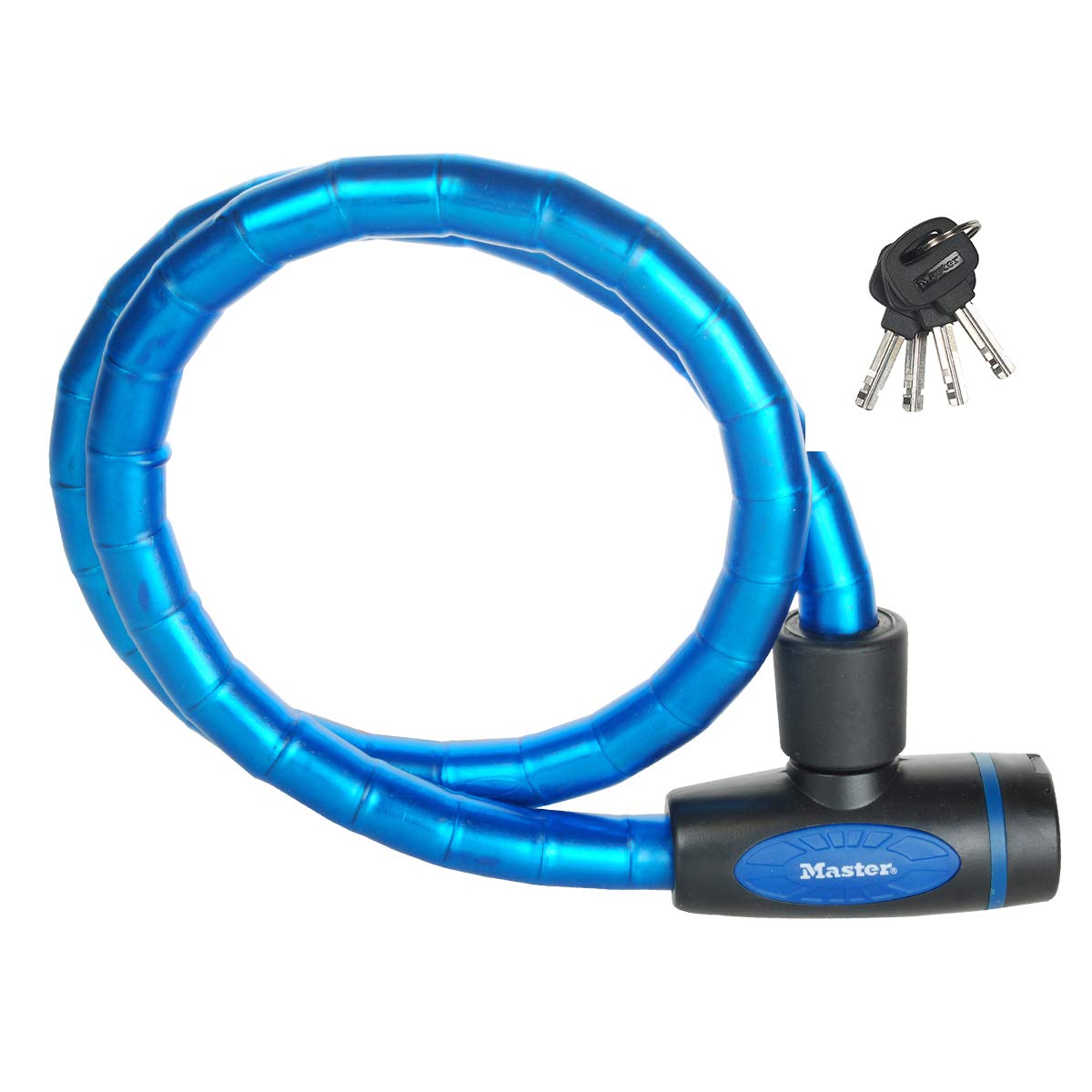 MASTER LOCK Bike Cable Lock [Key] [1 m Cable] [Outdoor] [Blue] 8228EURDPROBLU - Ideal for Bike, Electric Bike, Skateboards, Strollers, Lawnmowers and Other Outdoor Equipment