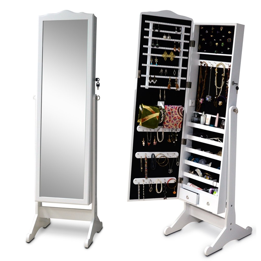 Organizedlife White Mirror Jewelry Armoire Free Standing Storage