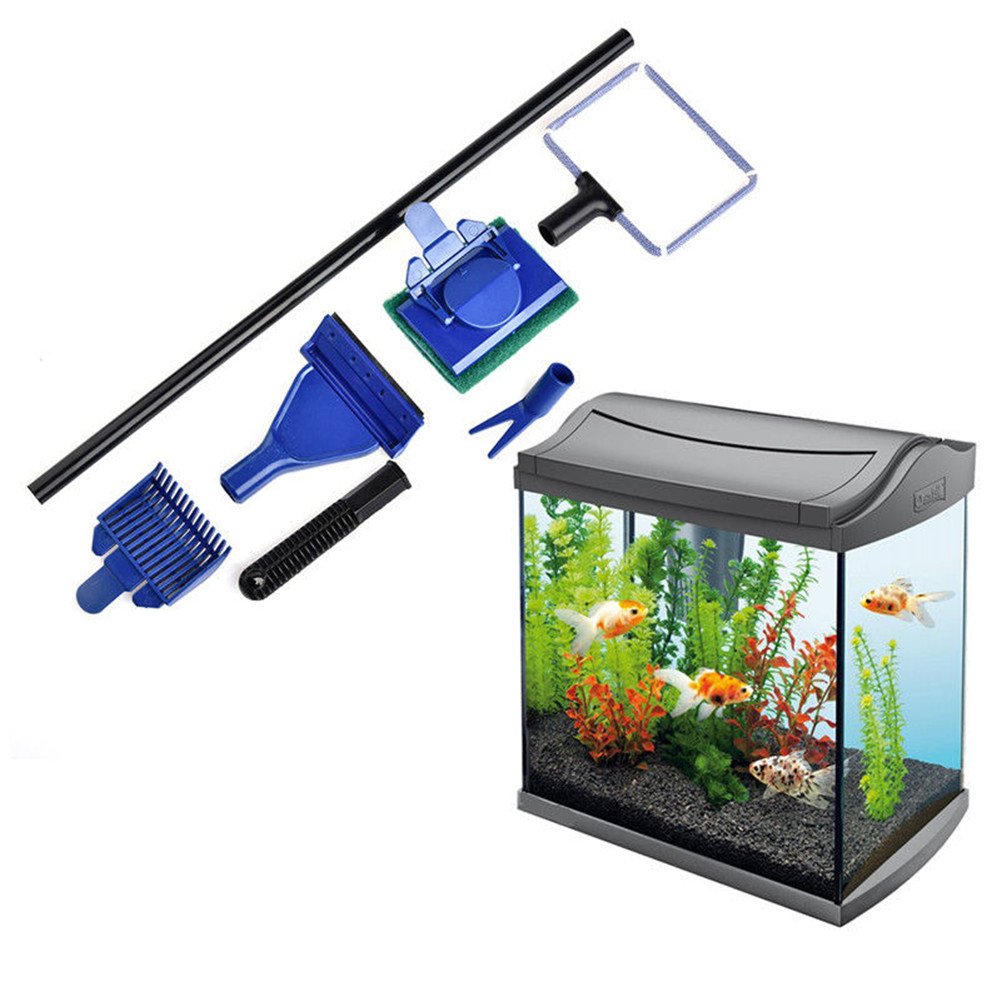 5 in 1 Aquarium Fish Tank Cleaning Kit,Include Gravel Rake,Fish Net, Algae Scraper, Fork, Sponge