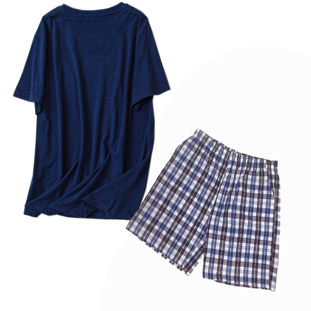 ENJOYNIGHT Men\'s Summer Short Sleeve Pajamas Adult Casual Shorts & Shirt PJ Set (X_Large, Deep Blue)