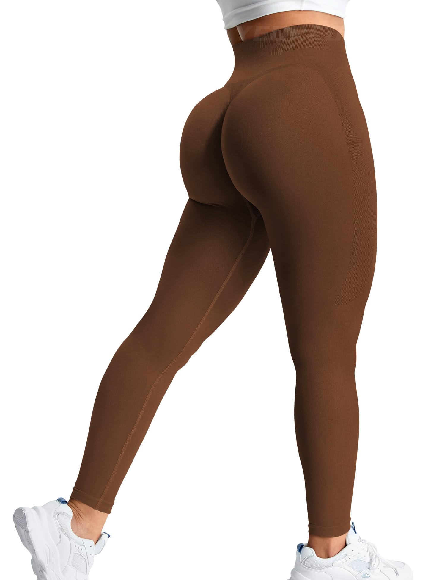 Photo 1 of YEOREO Amplify Leggings for Women Seamless Scrunch Leggings Butt Lifting Gym High Waisted Athletic Leggings Rich Brown
