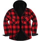 TANSILING Mens Flannel Plaid Coral Fleece Lined Hooded Shirt Jacket Casual Long Sleeve Button Down Hoodie with Pockets