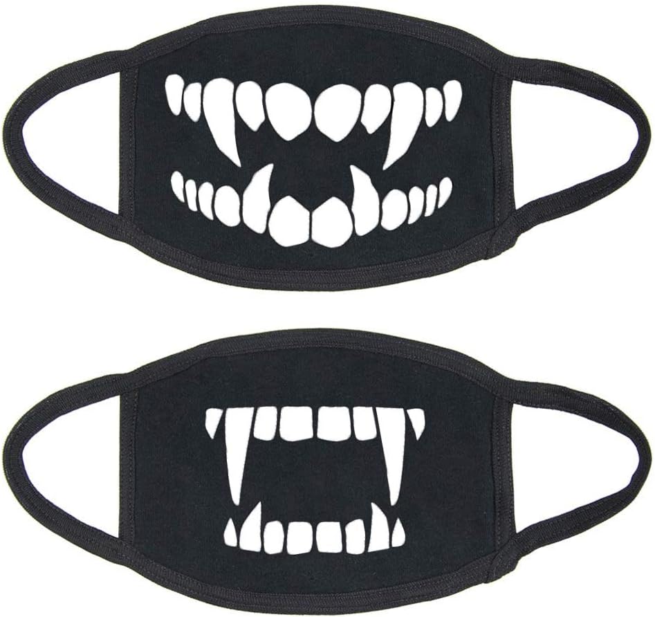 Mouth Mask Anime Teeth, YOROZUCERY Scary Skull Teeth Half Face Mask for Women Men and Kids, Unisex Kpop Mouth Mask, Cotton Anti Dust Mouth Muffle Cover, Pack of 2 Black