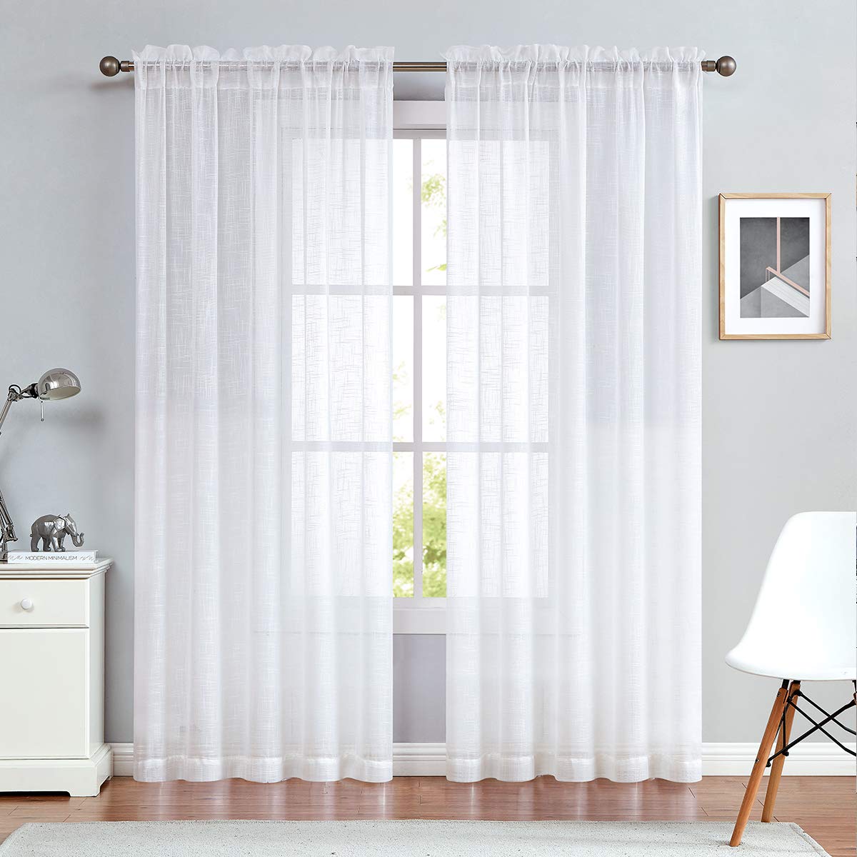 Jinchan Embroidered Rod Pocket White Window Voile Sheer Curtain Bedroom, 1 Panel