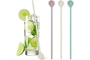 Reallnaive 3 Pcs 10" Silicone Stirrer Stick Spoon Reusable Long Cocktail Coffee Stirrers Iced Tea Spoon Swizzle Stirs Stick Multipurpose for Whiskey Beverage Formula Mixing Milk(Green,Pink,White)