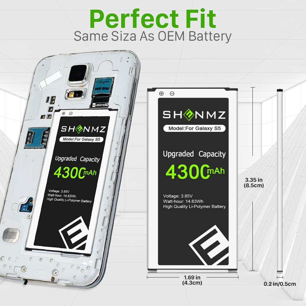 Galaxy S5 Battery, (2025 Upgraded) 4300mAh Ultra High Capacity New 0 Cycle Replacement Battery for Samsung Galaxy S5 G900A G900P G900V G900T G900F G900H G900R4 I9600 S5 Spare Battery