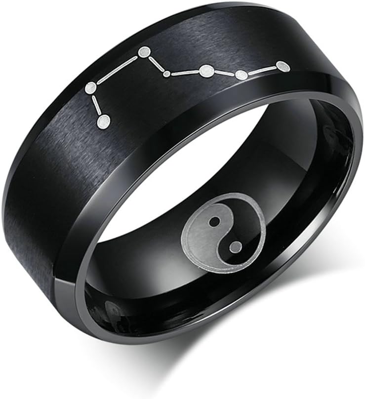 DOLOVE Stainless Steel Charles's Wain Triones Dipper Wain Yinyang Black Rings Wedding Ring