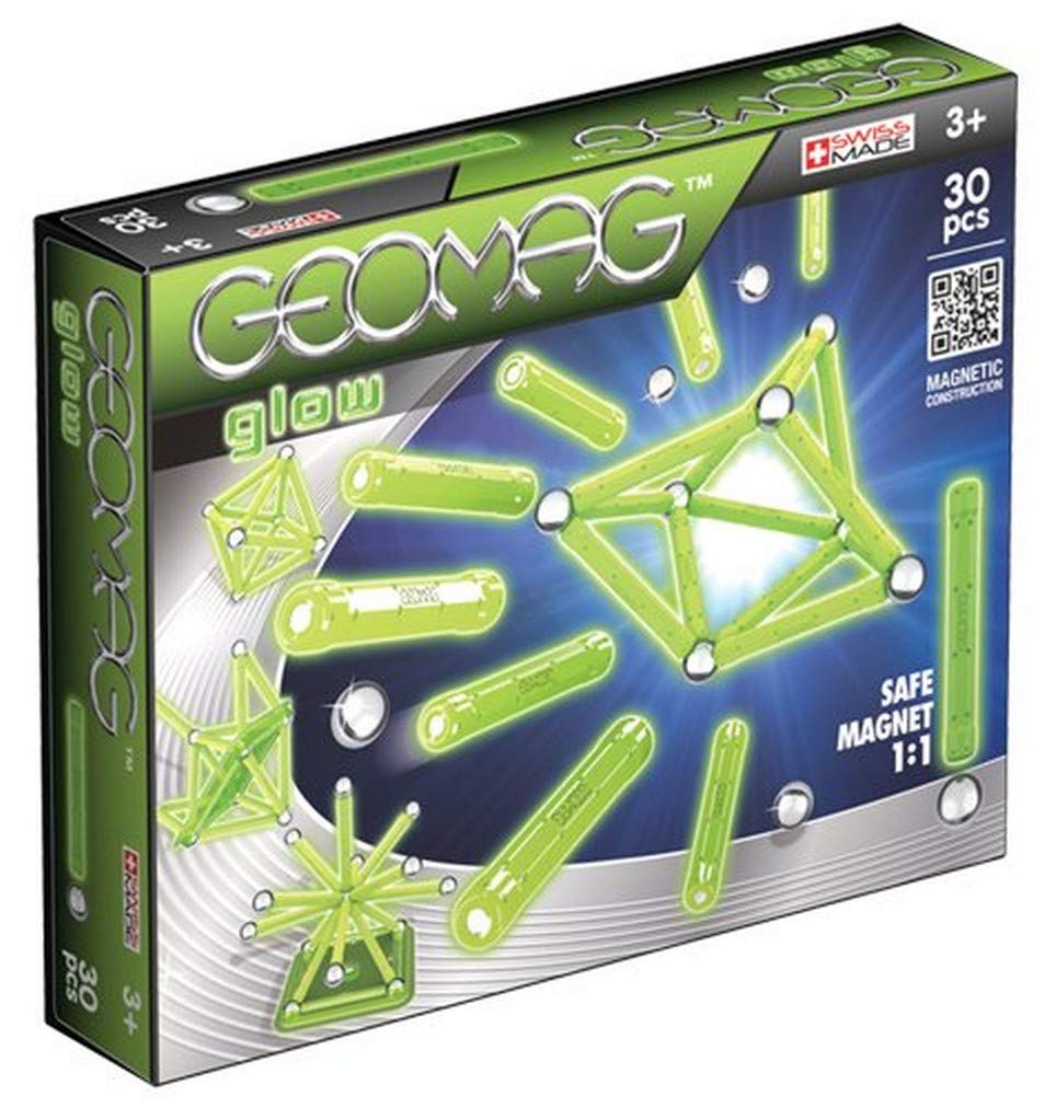 Geomag Classic Glow 335, 30 Pieces - Educational Building Set with Magnetic rods, multicolor